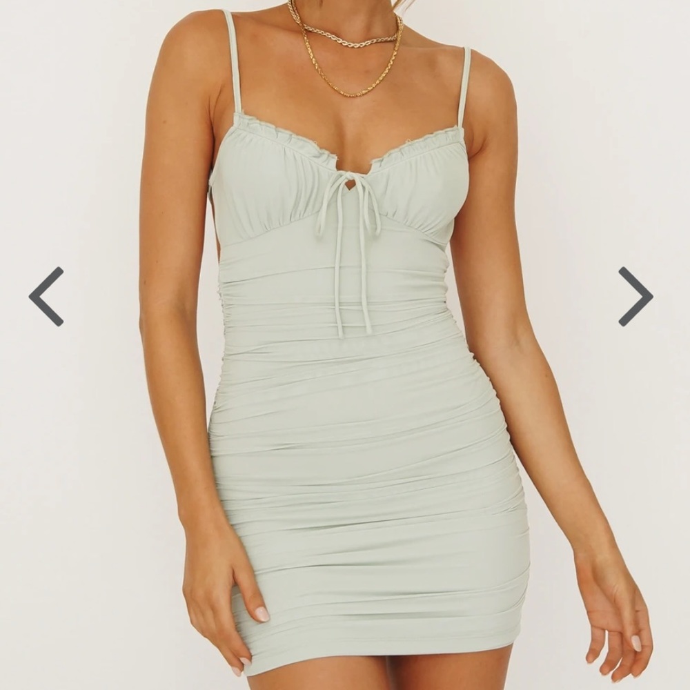 Verge Girl Lola Tie Back Ruched Mini Dress Sage